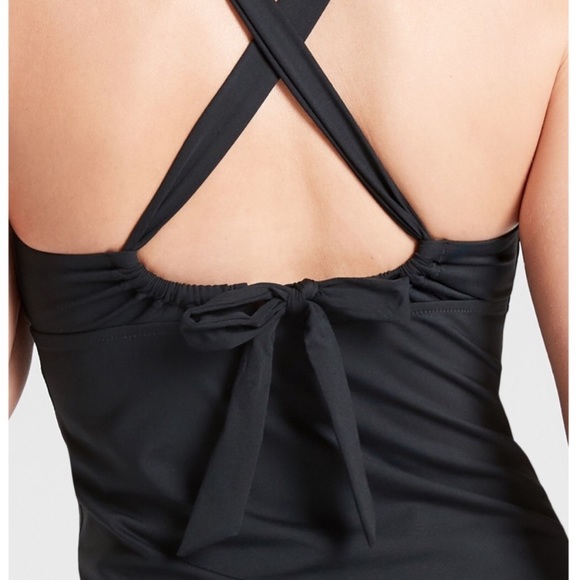 NWT athleta plunge tankini top medium large black A-C swim m l top bow tie back - Picture 4 of 14
